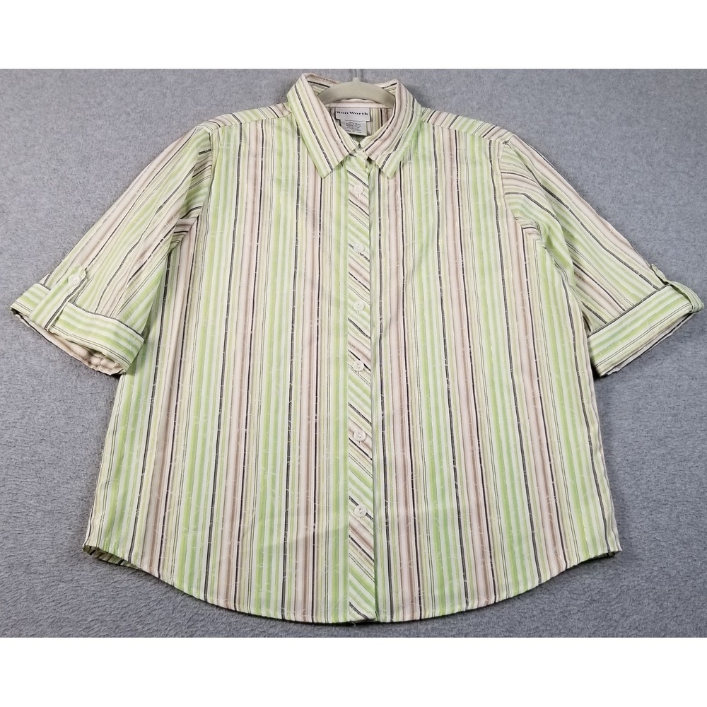 Bon Worth Button Up Shirt Women's Petite Small SP Striped Metallic Office Casual